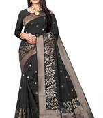 Black woven kanchipuram silk saree with blouse