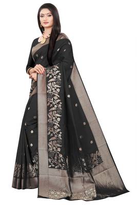 Black woven kanchipuram silk saree with blouse 2