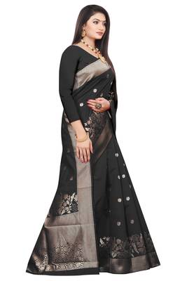 Black woven kanchipuram silk saree with blouse 4