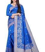 Dark blue woven kanchipuram silk saree with blouse