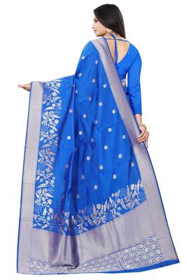 Dark blue woven kanchipuram silk saree with blouse 3