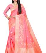 Peach woven kanchipuram silk saree with blouse