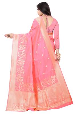Peach woven kanchipuram silk saree with blouse 3