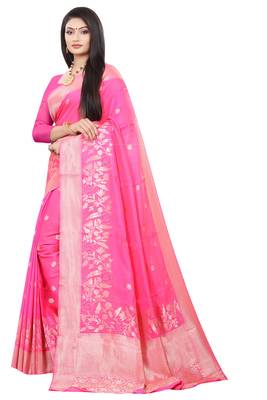 Pink woven kanchipuram silk saree with blouse 2