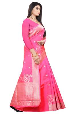 Pink woven kanchipuram silk saree with blouse 4