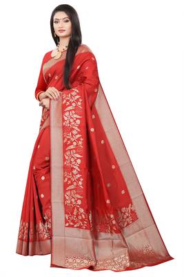 Red woven kanchipuram silk saree with blouse 2