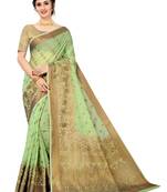 Green woven cotton saree with blouse