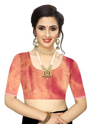 Pink woven cotton saree with blouse 4