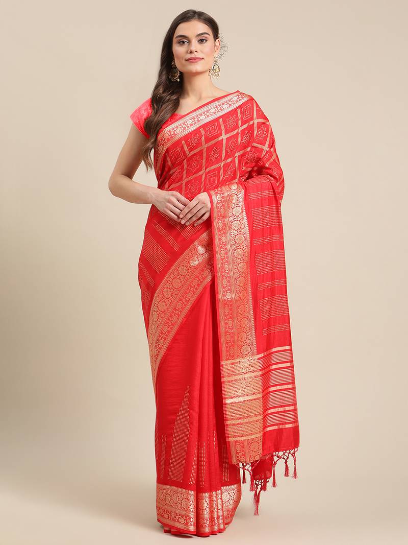 Shraddha Arya Designer Red woven art silk saree with blouse