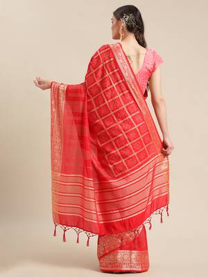 Shraddha Arya Designer Red woven art silk saree with blouse 9