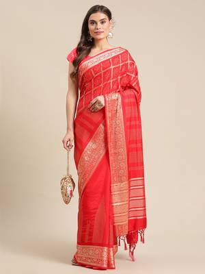 Shraddha Arya Designer Red woven art silk saree with blouse 10