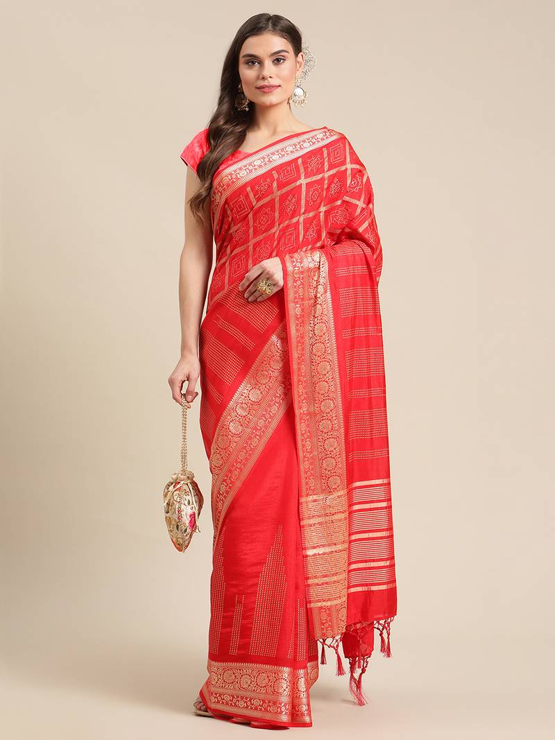 Shraddha Arya Designer Red woven art silk saree with blouse