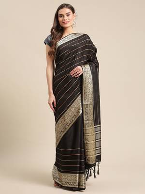 Shraddha Arya Designer Black woven art silk saree with blouse 9