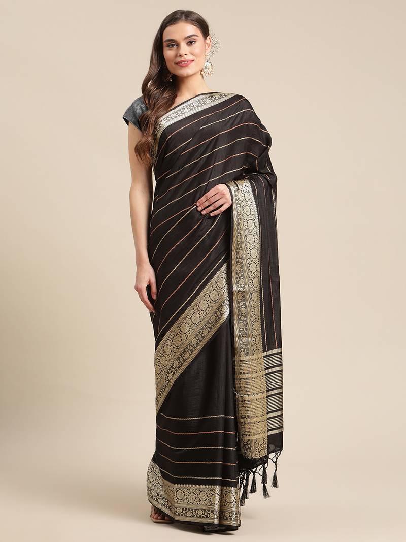 Shraddha Arya Designer Black woven art silk saree with blouse