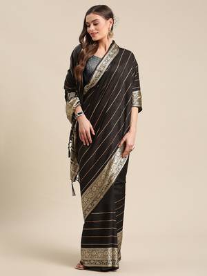 Shraddha Arya Designer Black woven art silk saree with blouse 11