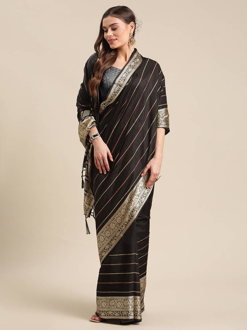 Shraddha Arya Designer Black woven art silk saree with blouse