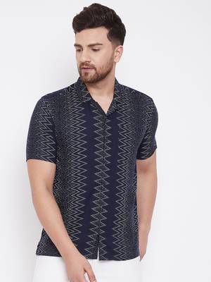 Blue Printed Viscose Rayon Shirt 1