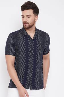 Blue Printed Viscose Rayon Shirt