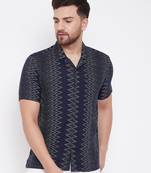 Blue Printed Viscose Rayon Shirt