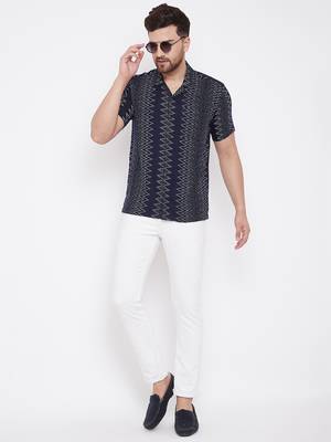 Blue Printed Viscose Rayon Shirt 2