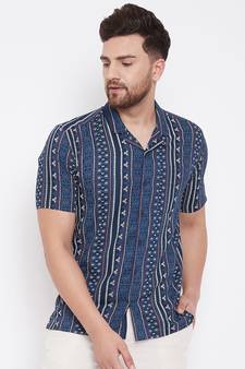 Blue Printed Viscose Rayon Shirt