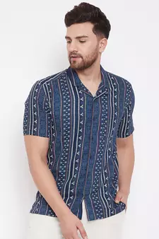 Blue Printed Viscose Rayon Shirt