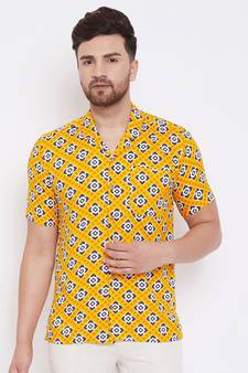 Yellow Printed Viscose Rayon Shirt