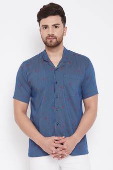 Blue Printed Viscose Rayon Shirt