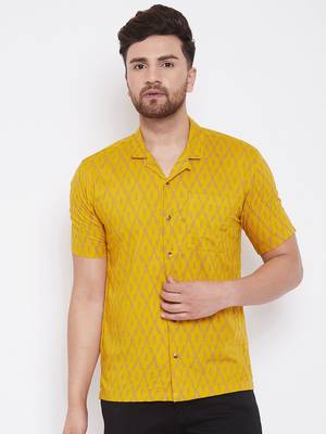 Yellow Printed Viscose Rayon Shirt 1