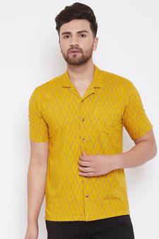 Yellow Printed Viscose Rayon Shirt