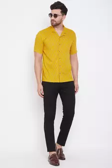 Yellow Printed Viscose Rayon Shirt