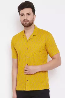 Yellow Printed Viscose Rayon Shirt