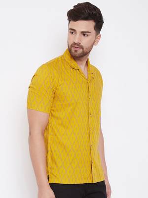 Yellow Printed Viscose Rayon Shirt 4