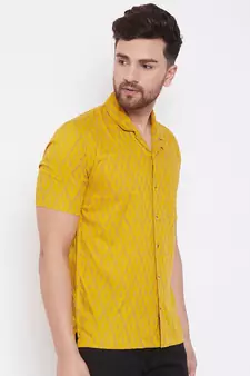Yellow Printed Viscose Rayon Shirt