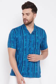 Blue Printed Viscose Rayon Shirt