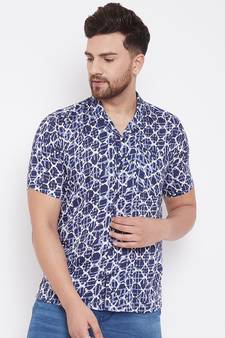 Blue Printed Viscose Rayon Shirt