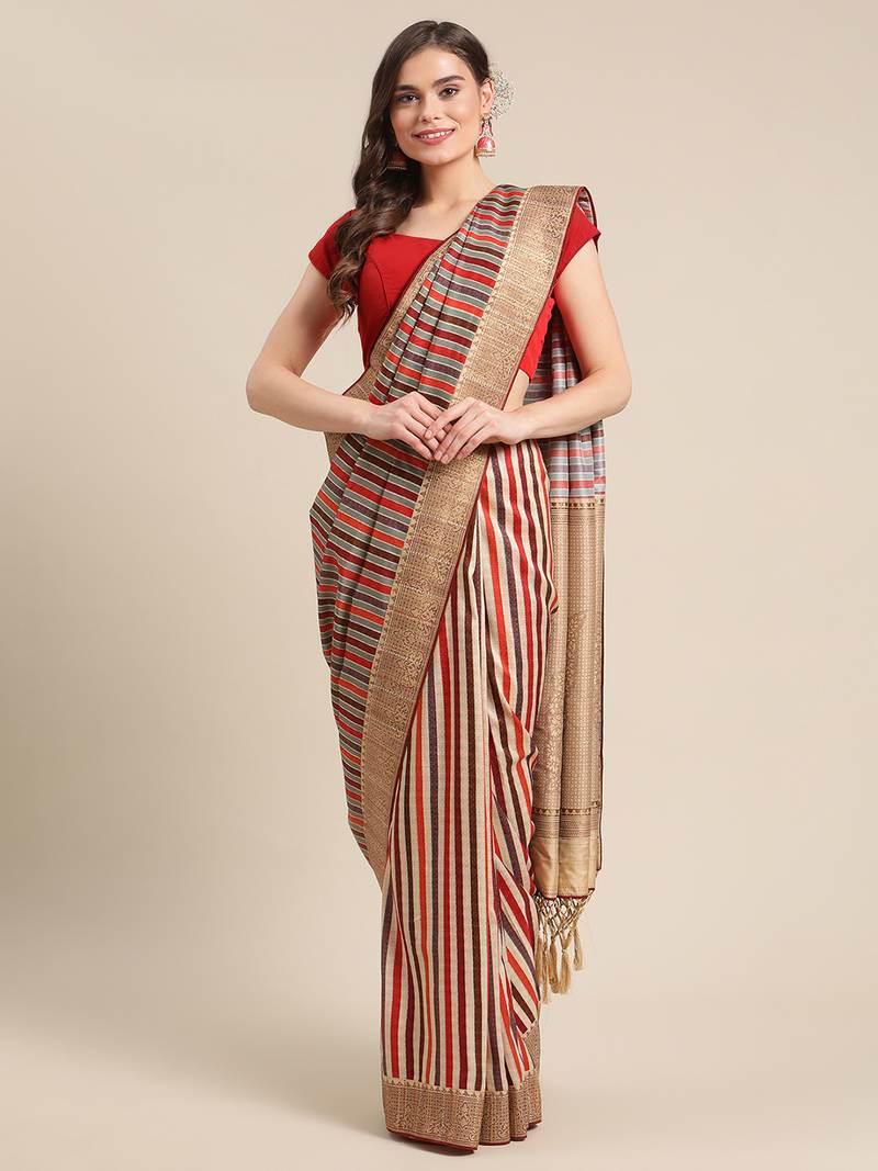 Shraddha arya multicolor woven tussar_silk saree with blouse