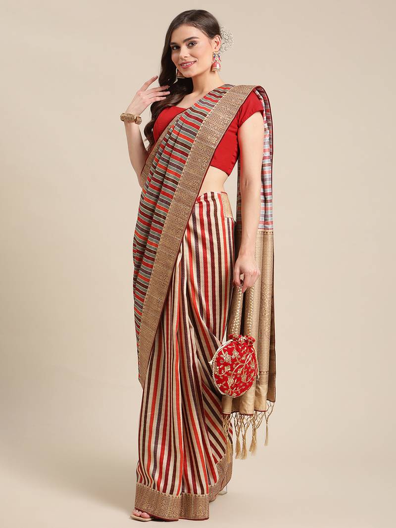 Shraddha arya multicolor woven tussar_silk saree with blouse