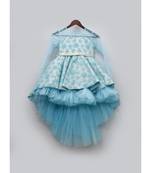 Blue Flowers Embroidery High Low Dress