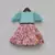 Blue Organza and Pink Printed Dress