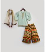 Blue Silk Kurti with Embroidery Sharara and Dupatta