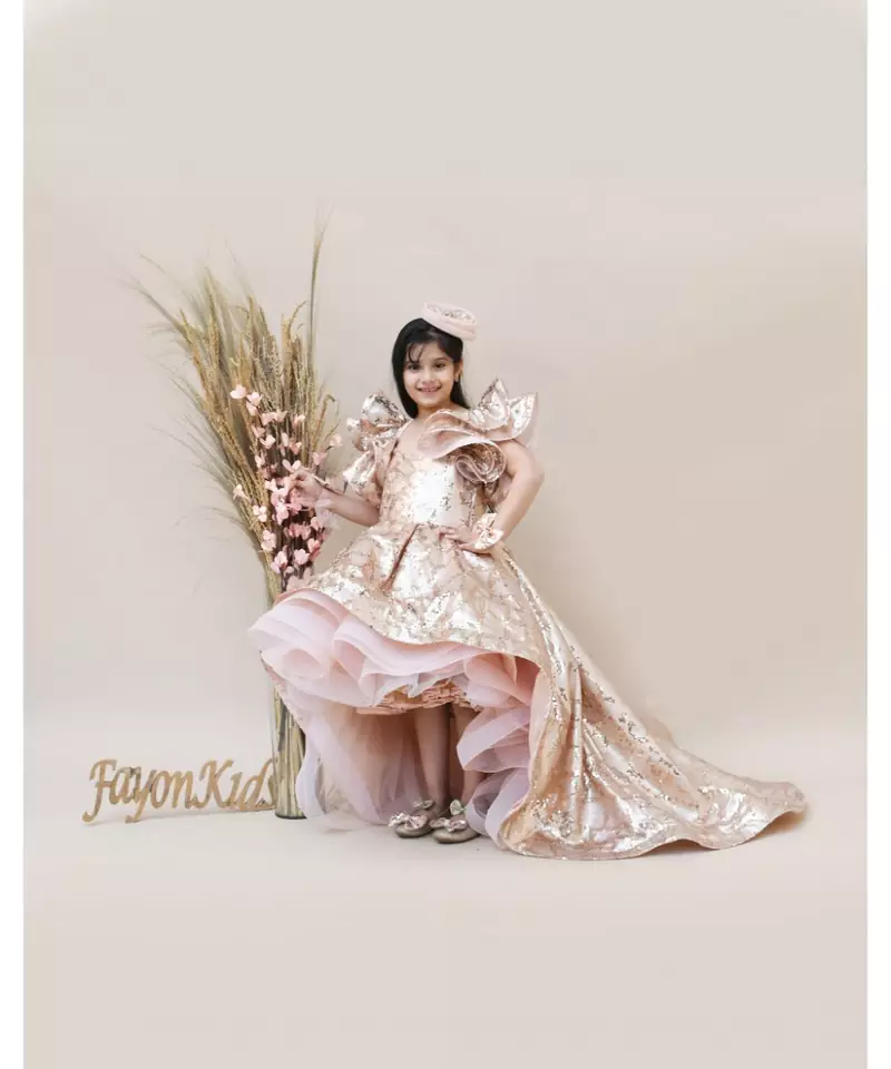 Peach Sequins High Low Dress