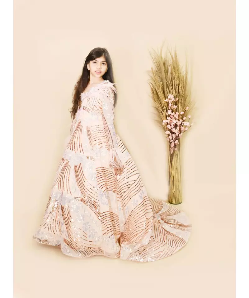 Peach Sequins High Low Gown
