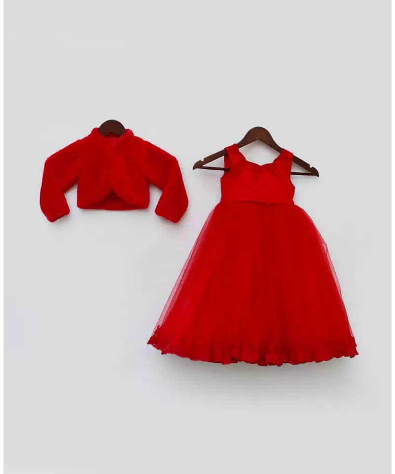 Red Net Gown with Red Shrug