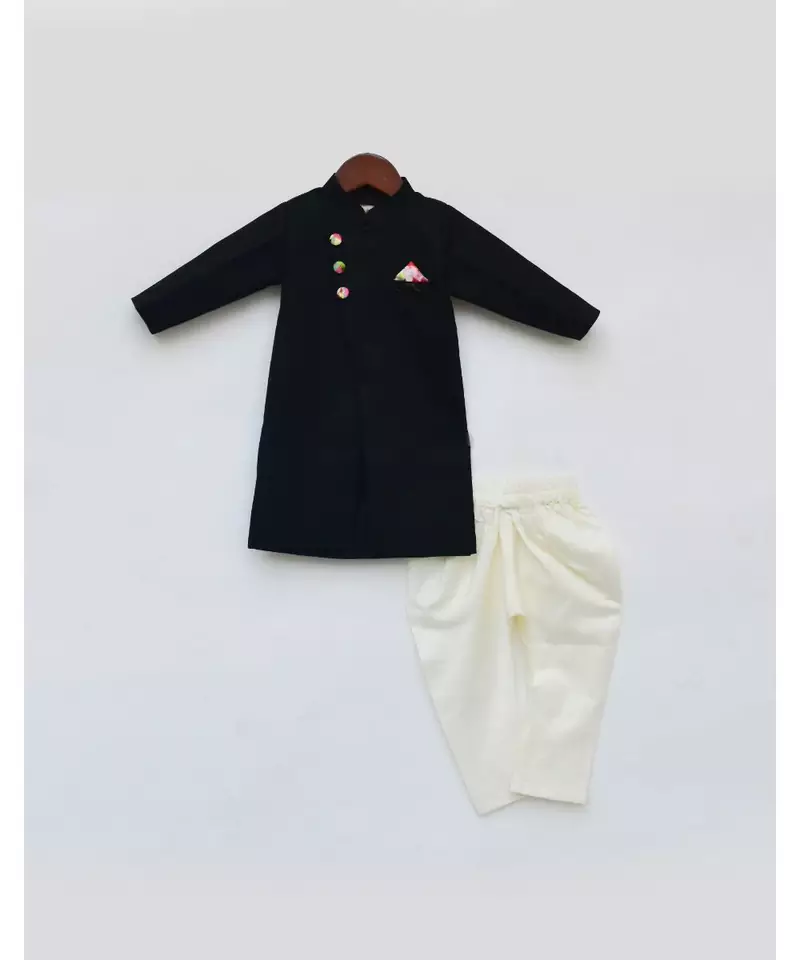 Black Ajkan with Off White Chudidar