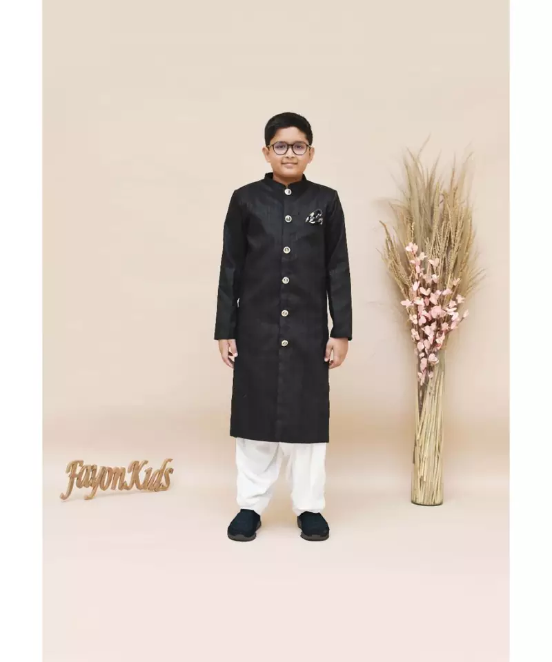 Black Silk Ajkan with Off White Salwar