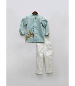 Blue Silk Band Gala with Off White Pant