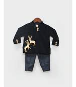 Dark Blue Velvet Bandgala with Blue Pant