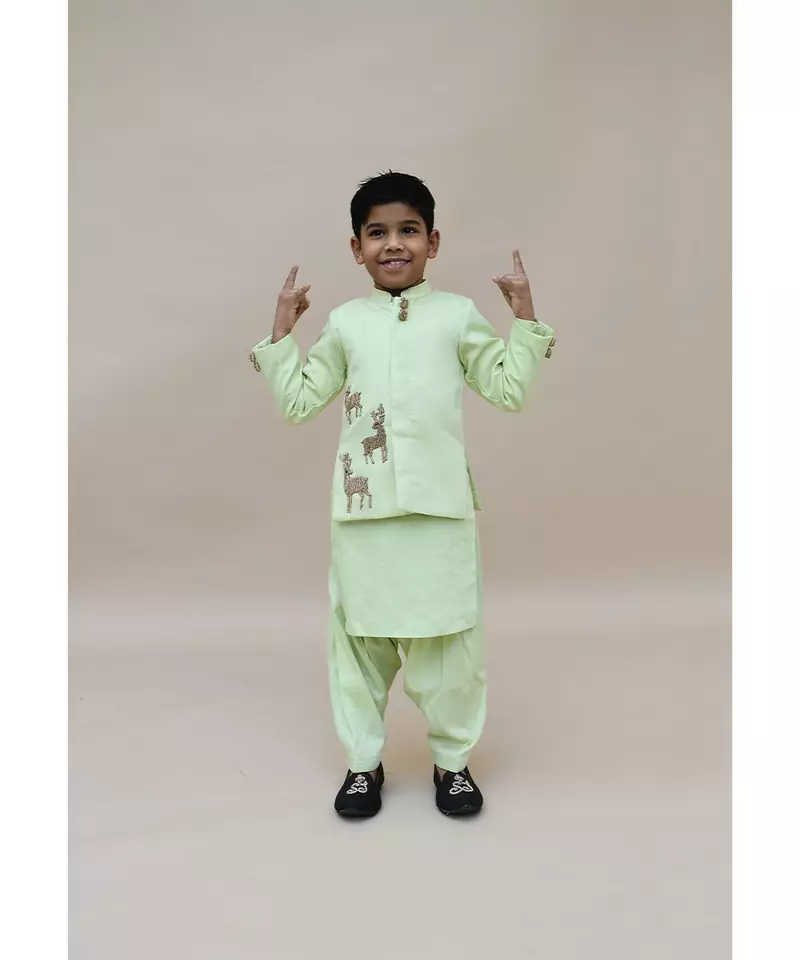 Green Jacket with Kurta and Salwar