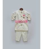 Off White Ajkan and Pant with Hot Pink Belt